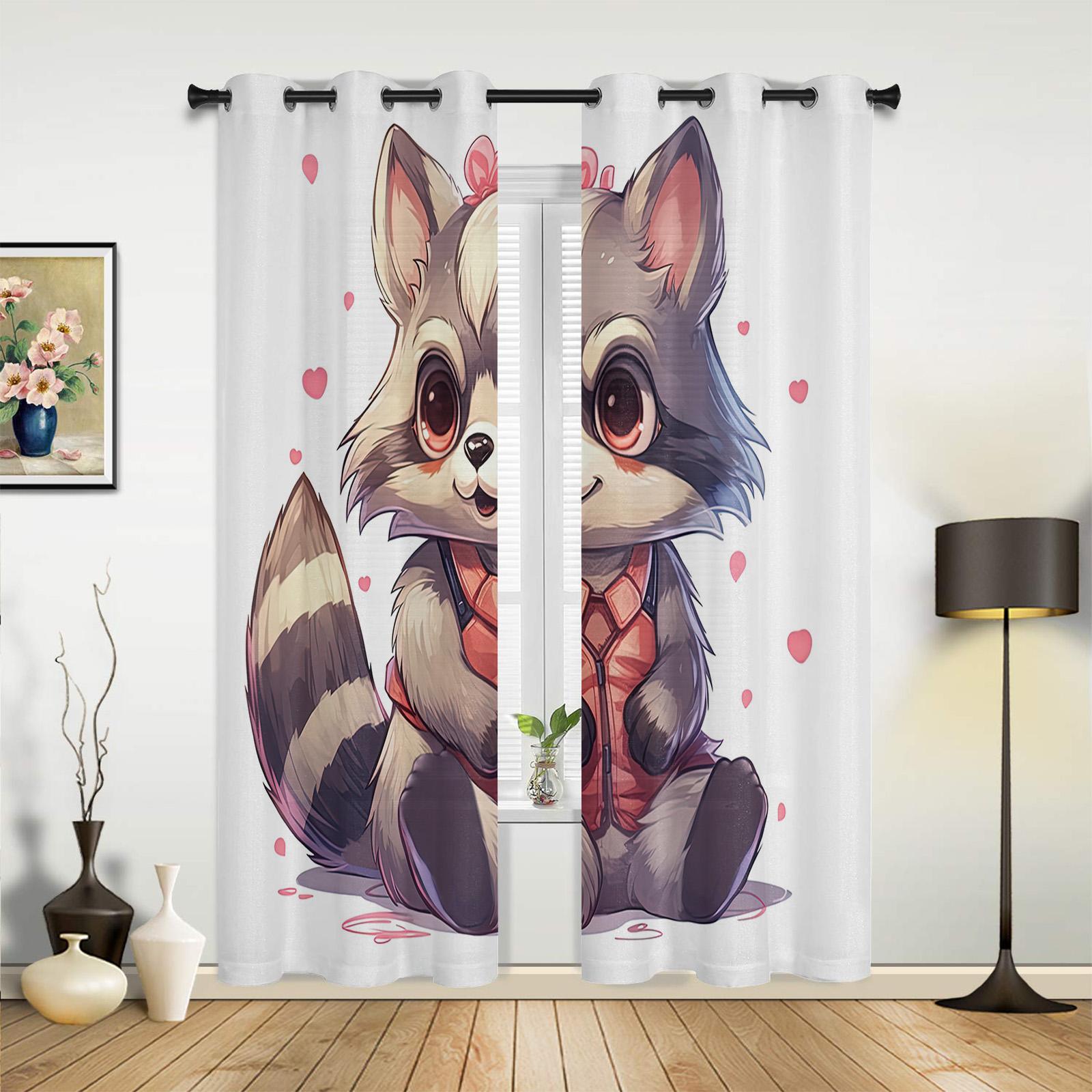 Мультяшный милый енот Шторы для спальни Гостиная Оконные шторы Шторы для кухни Домашний — фото 3