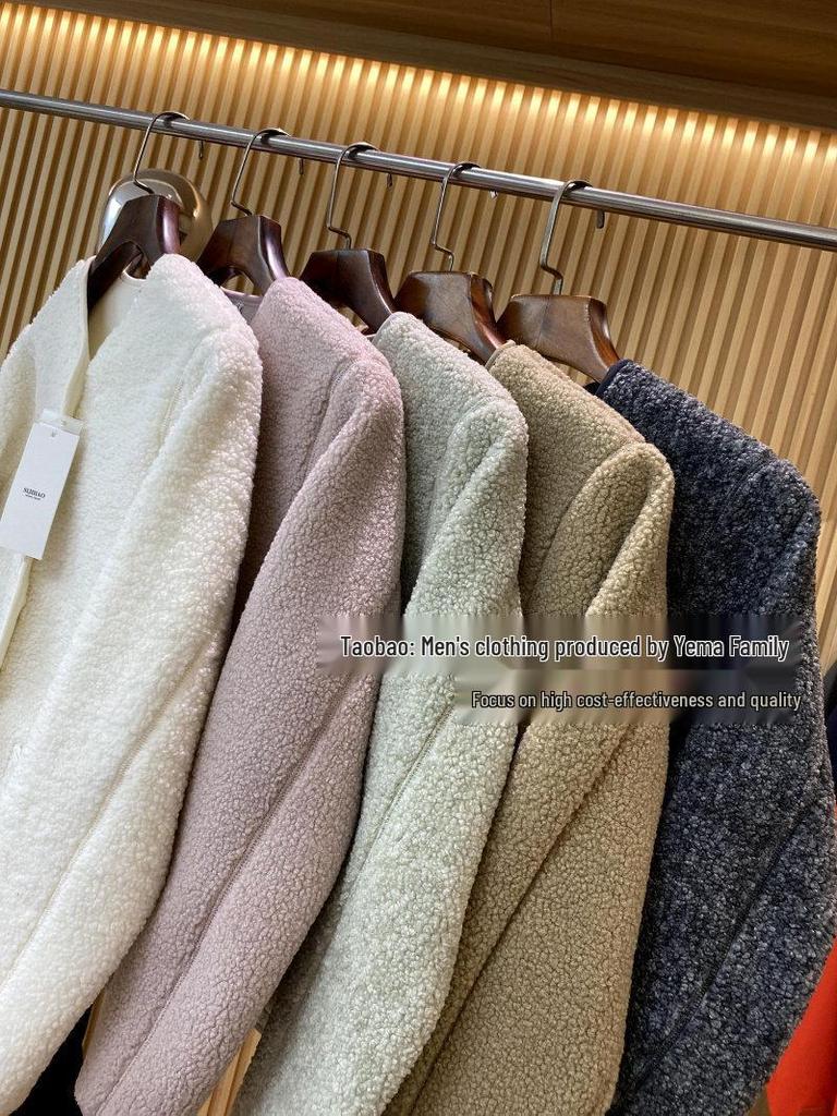 Japanese Designer Women's Imitation Lambswool Fleece Cardigan - Trendy Round Neck Warm Outerwear.