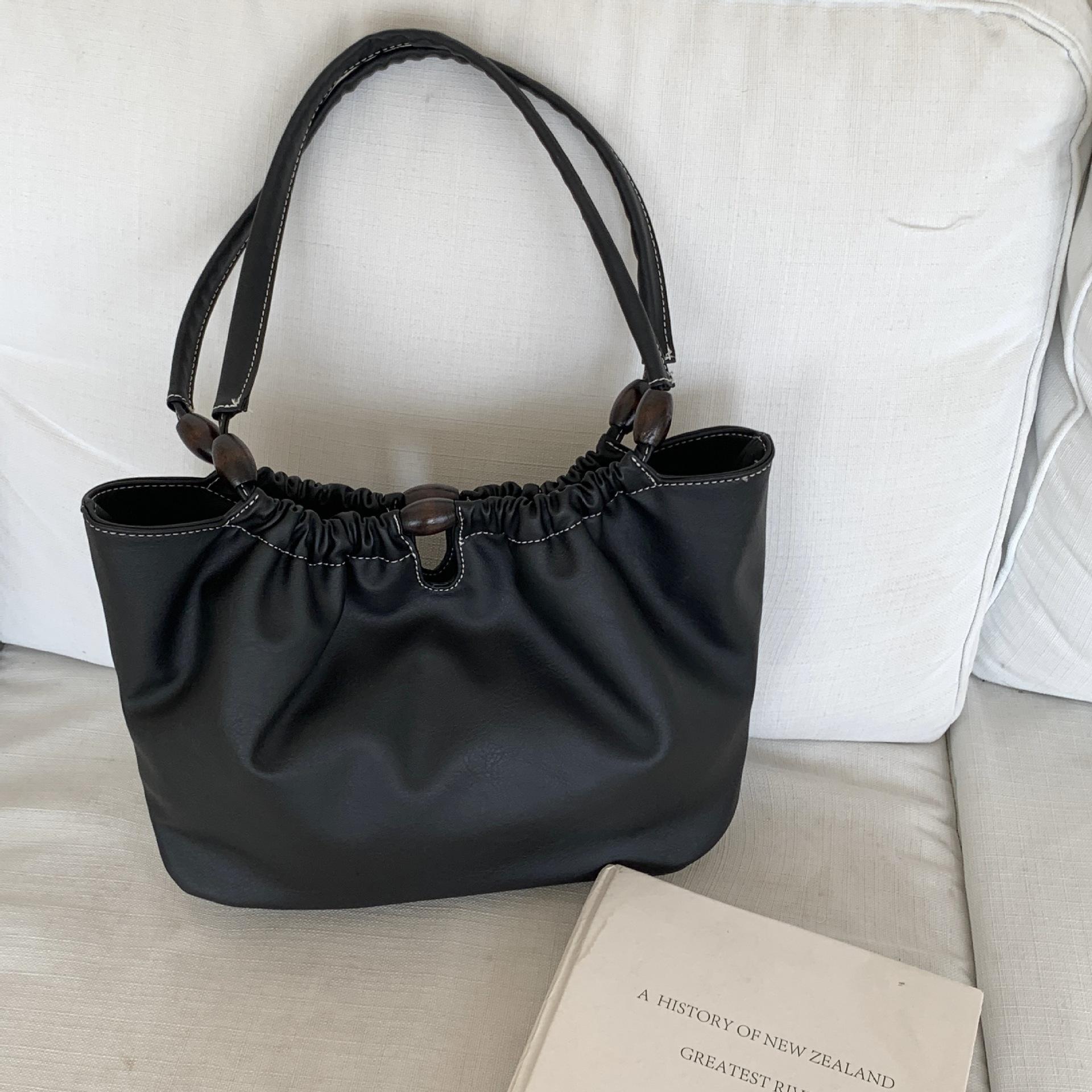 

New Chinese Food Basket Tote Bag for Women s High-end Texture Popular Pleated Soft Leather Shoulder Bag