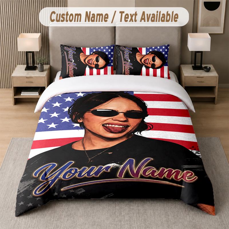 Billie Eilish 3Pcs Bedding Set, Personalized Custom Name Text, 1 Duvet Cover & 2 Pillowcases For Bedroom