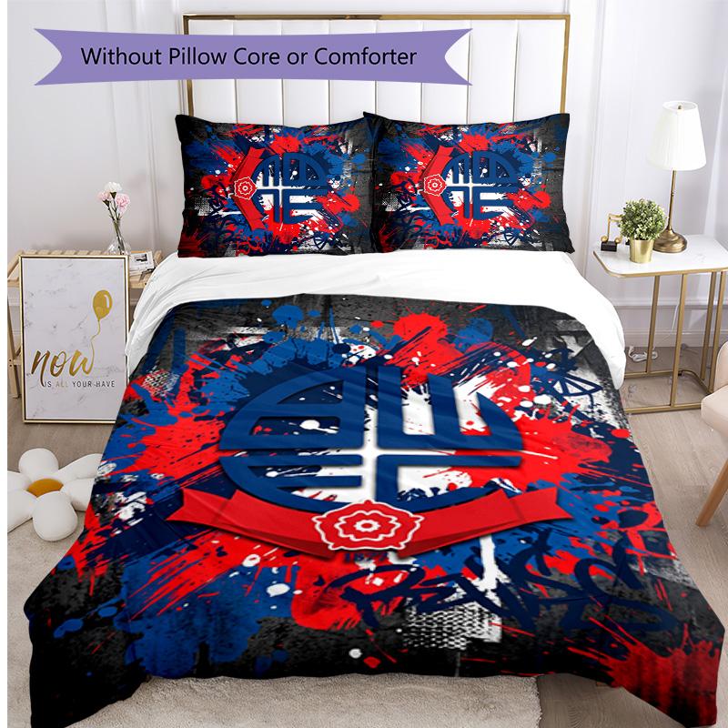 Bolton Wanderers FC Printed 3PCS Bedding Set Breathable Duvet Cover with Pillowcases Decorative Bed Linen for Bedroom Home
