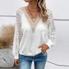 Elegante mode uitgeholde blouse herfst lange mouw shirt V-hals kant gesplitst shirt blouse casual witte blouse losse tops 28410