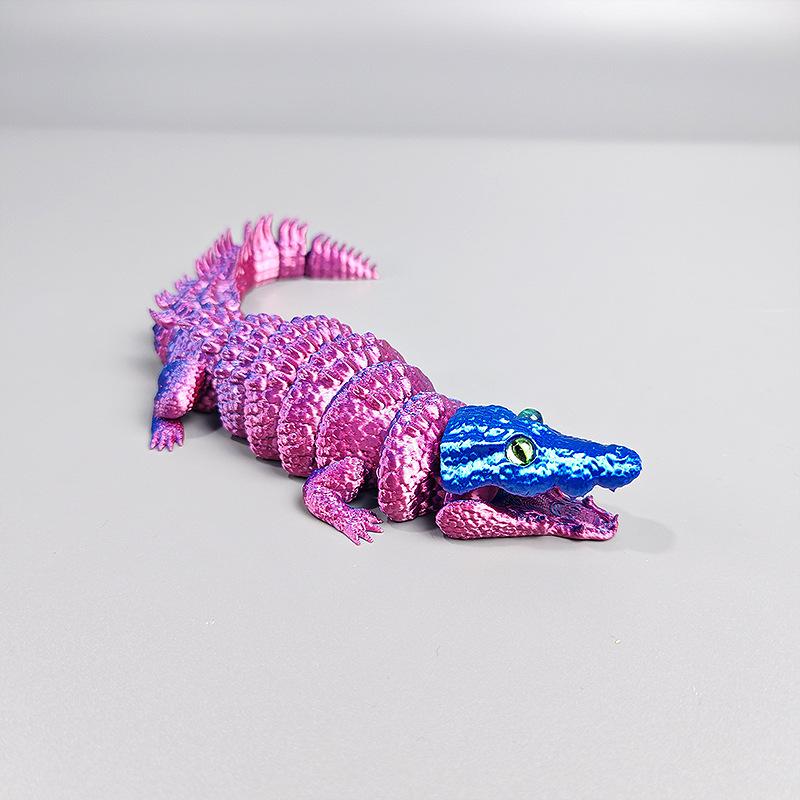 3D Printing Open Mouth Crocodile Toy Simulation Animal Free Joint Movable Home Office Decor Ornaments Realistic Crocodile Model