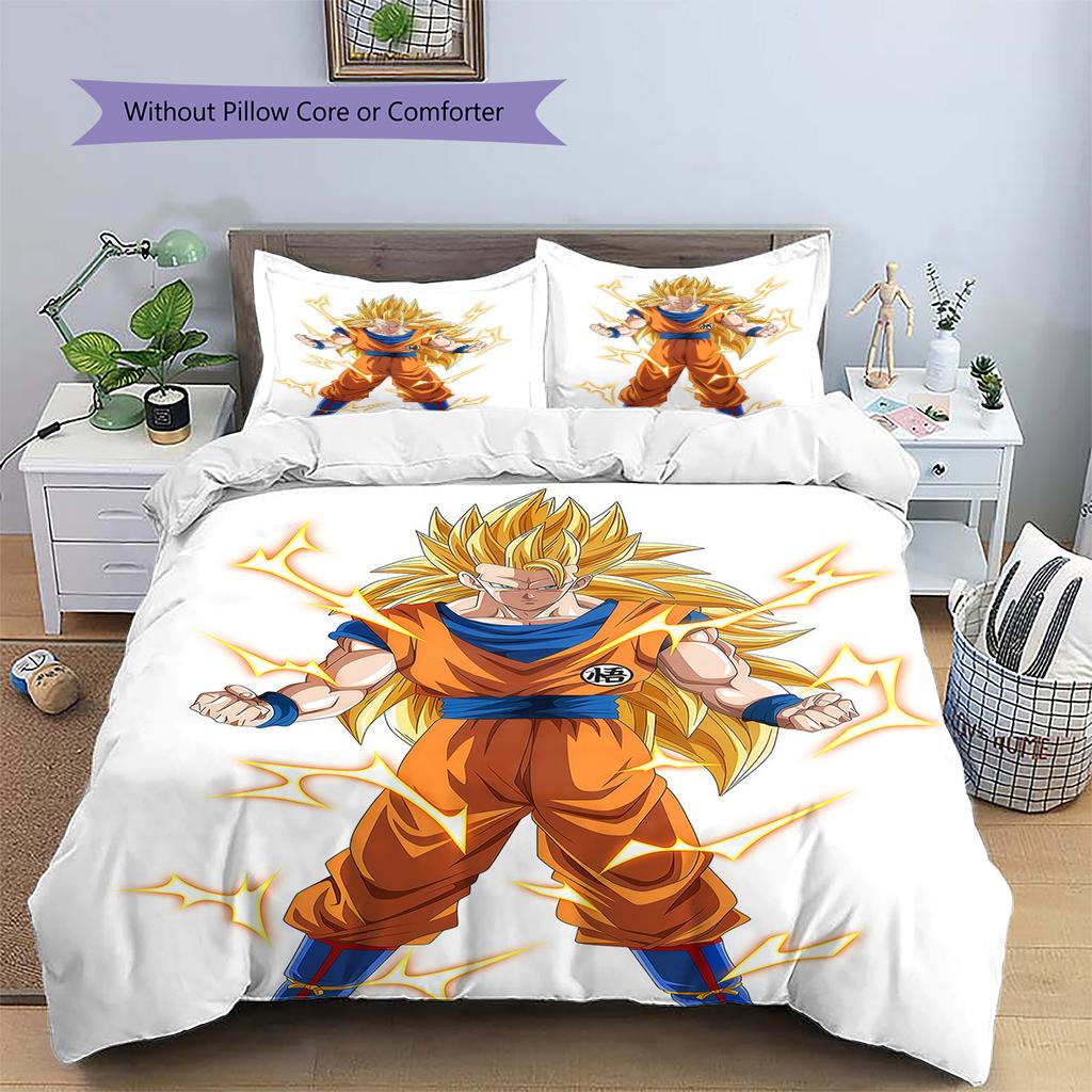 Dragon Ball Super Muster Bettwäsche, Steppbett Set Bettbezug Kissenbezug Zuhause Geburtstagsgeschenk (1 Bettbezug + 2 Kissenbezüge, ohne Füllung)