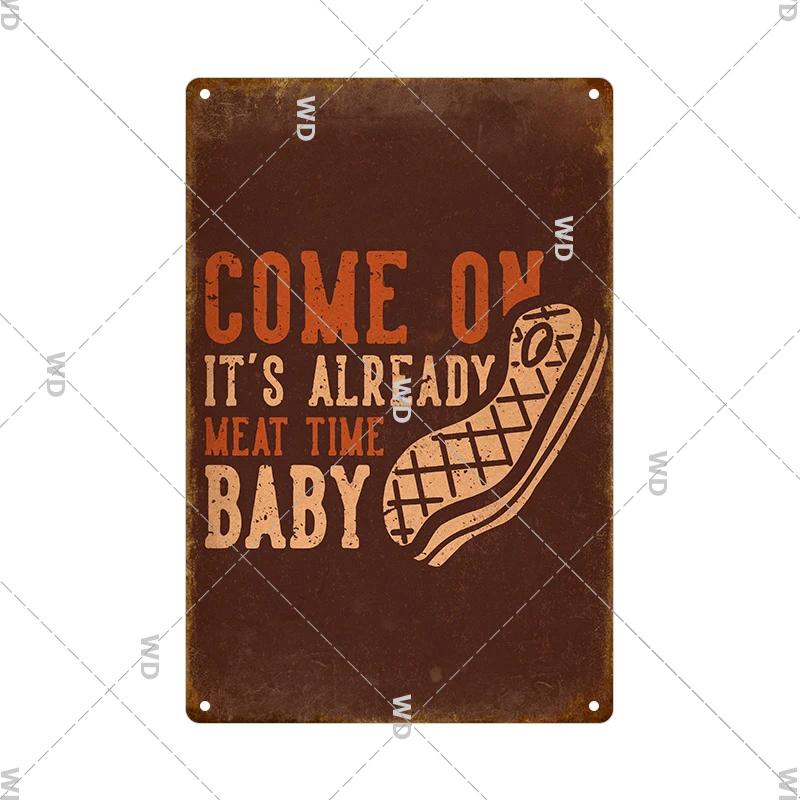Dad's BBQ Party Metal Tin Plaque Retro Tin Signs Barbecue Rules Slogan Plate Vintage Grill Poster Yard Garden Kitchen Wall Decor