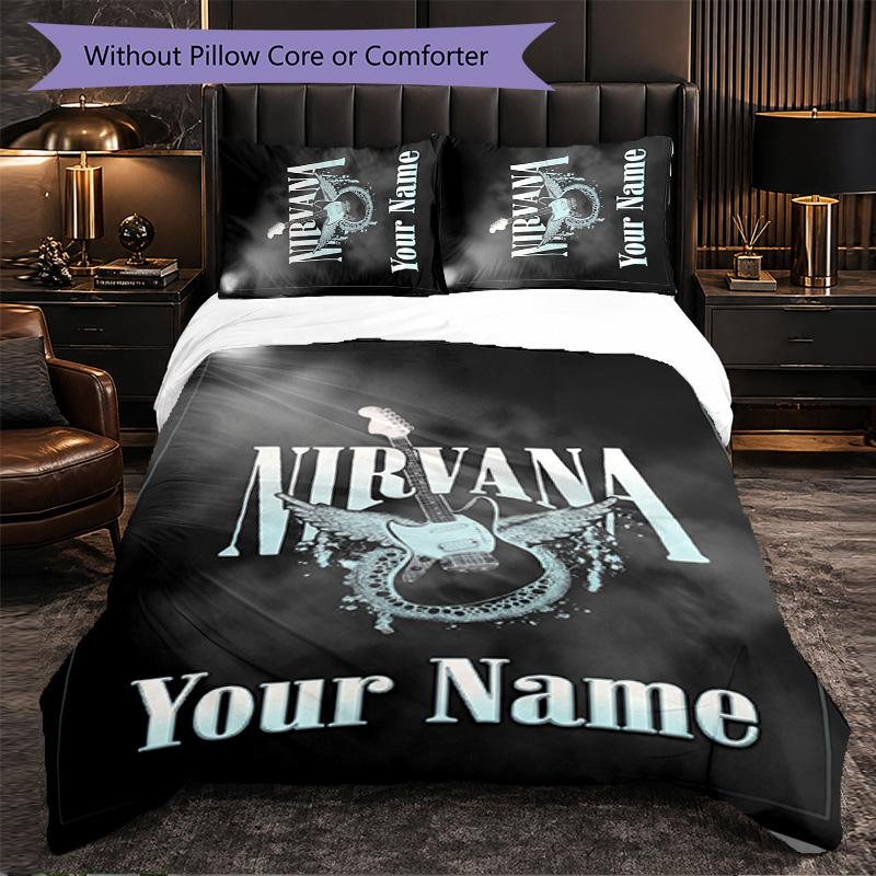 Set Biancheria da Letto Personalizzato con Nome Testo Nirvana, 1 Copripiumino & 2 Federe Regalo Personalizzato per Camera da Letto