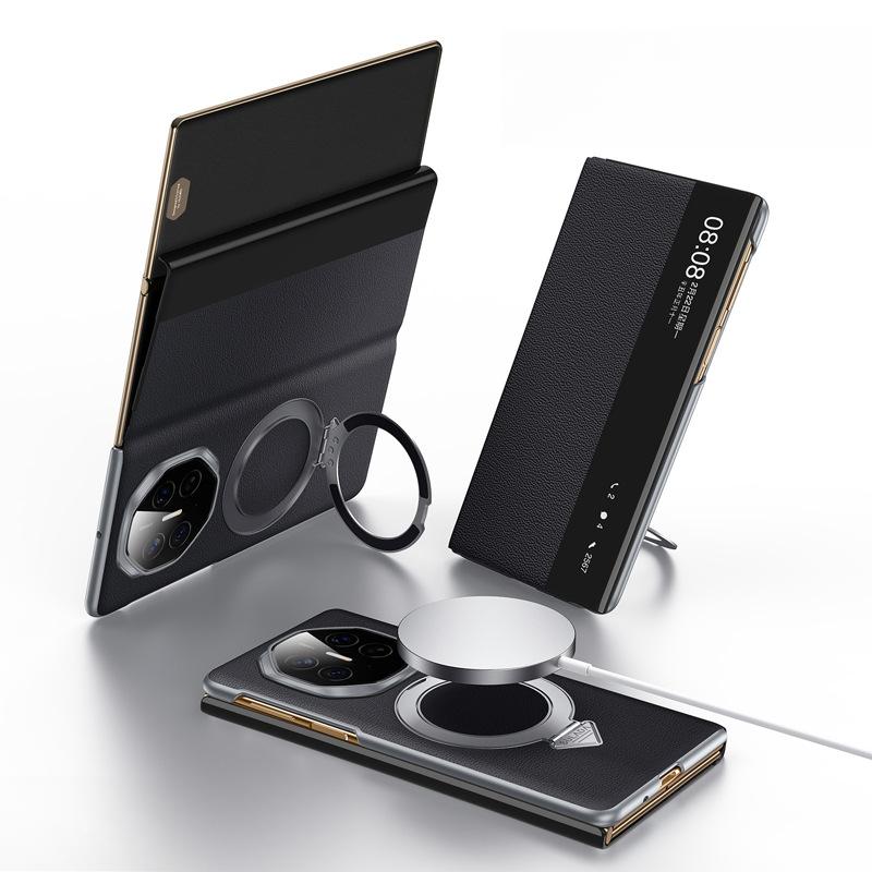 Geeignet für Huawei Materialt Handyhülle Dreifach faltbare Huawei Magnetsaug-Halterung Business Herren Anti-Fall Lederhülle