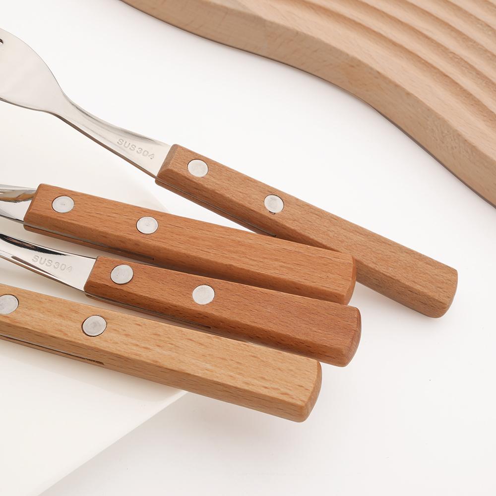 6/24Pcs 304 Stainless Stee Cutlery Set Luxury Wooden Handle Dinnerware Flatware Set Kitchen Western Knife Spoon Fork Tableware