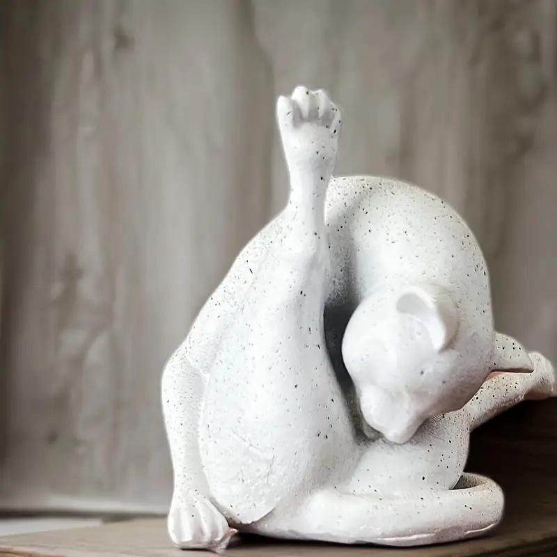 Charming Resin Cat Licking Fur Statue - Art Revival Style, Multifunctional Outdoor & Home Decoration