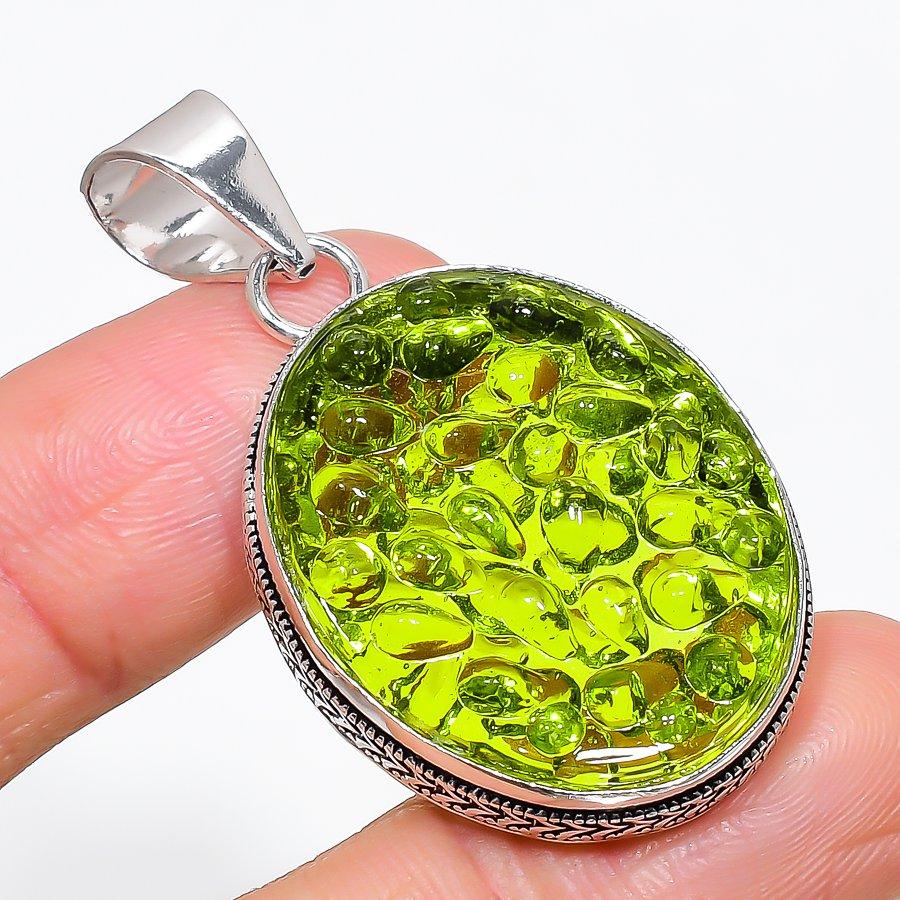 Moldavite Quartz Gemstone 925 Sterling Silver Jewelry Pendant 1.89" KJ-151