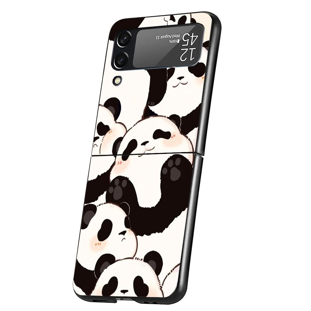 Cartoon Cute Panda Bear Case Phone Cover for Samsung Galaxy Z Flip 6 5 4 3 5G ZFlip6 ZFlip5 ZFlip4 ZFlip3 Black Hard Trend Funda