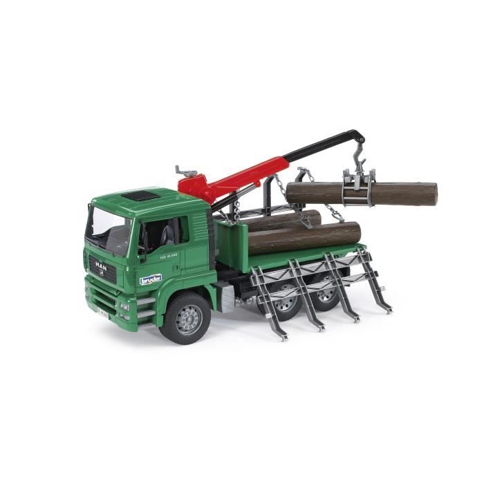 Camion man porte troncs avec grue et 3 troncs - bruder