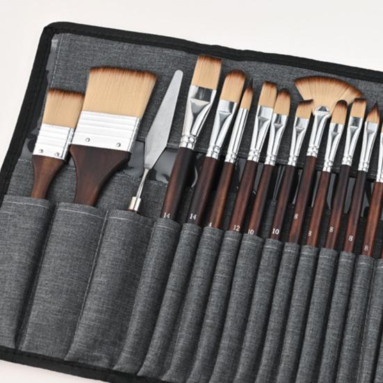 Conjunto de 26 Pincéis de Pintura de Nylon para Aquarela Tinta Acrílica com Pontas Planas Redondas