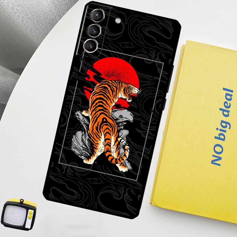 Tiger Red Sun Japan Art Phone Case For Samsung Galaxy S25 Ultra S20 S21 S22 S23 Plus S24 Ultra S9 S10 S25 FE Cover