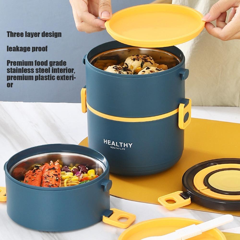304 Stainless Steel Thermal Lunch Box Three Layers Lunch Container Portable Food Jar School Use