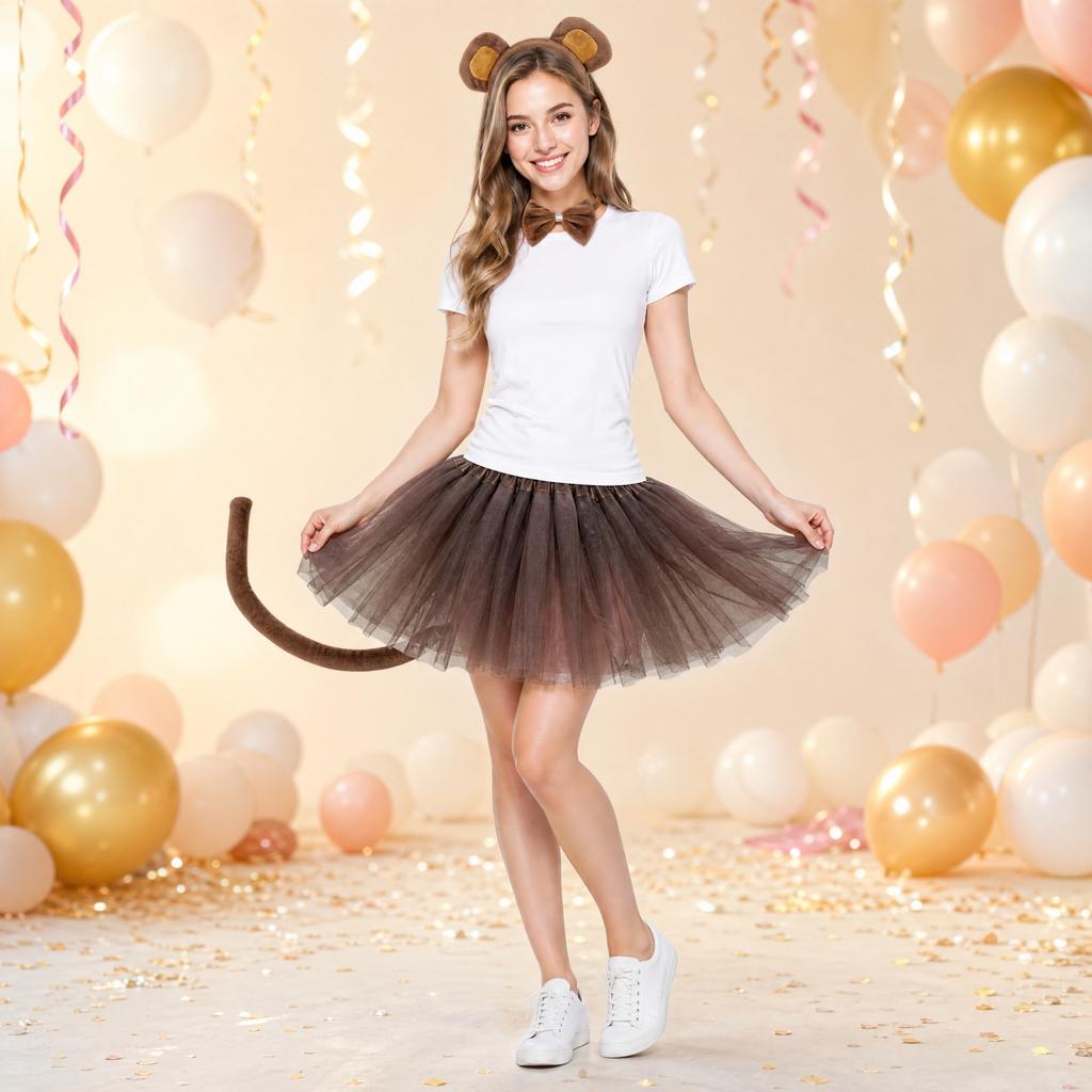 Girls Costume Set with Headband Tie Tail and Skirt for Halloween Party