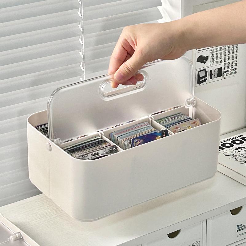 Card Storage Box with Lid, Multi-Compartment Trading Card Organizer Holder for Collectible Cards, Photo Cards, and Gaming Cards