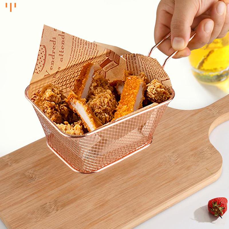 Stainless Steel Frying Basket Multifunctional Mini French Fries Frying Basket Creative Square Oil Separated Frying Basket
