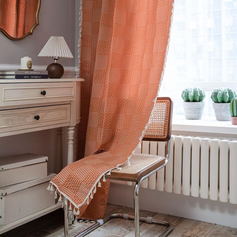 Terylene Cotton Semi-blackout Curtain Finished Embroidery Solid Color Living Room Kitchen Valance Bedroom Home Decoration