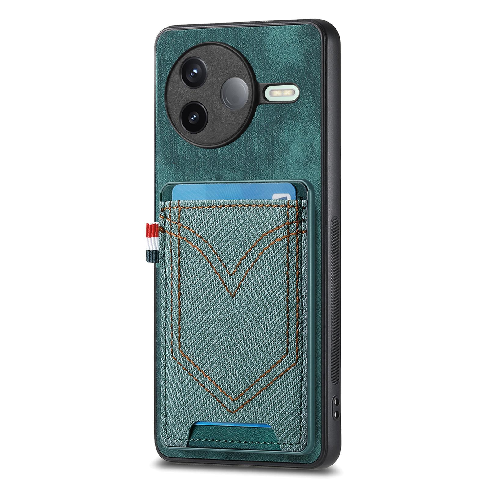 

For Xiaomi Poco F7 Pro 5G/Xiaomi Redmi K80 5G Phone Case Retro Jean Cloth Texture Leather Back Cover with Card Holder E