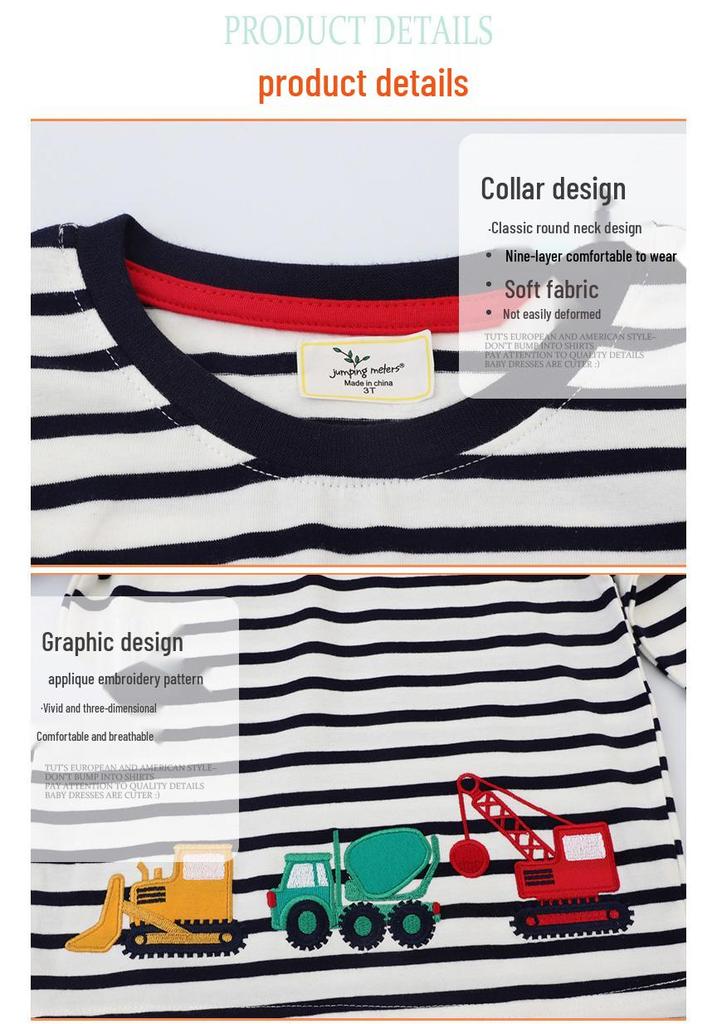 Boys' Striped Long-Sleeve Cotton T-Shirt, Autumn Round Neck Baby Outerwear