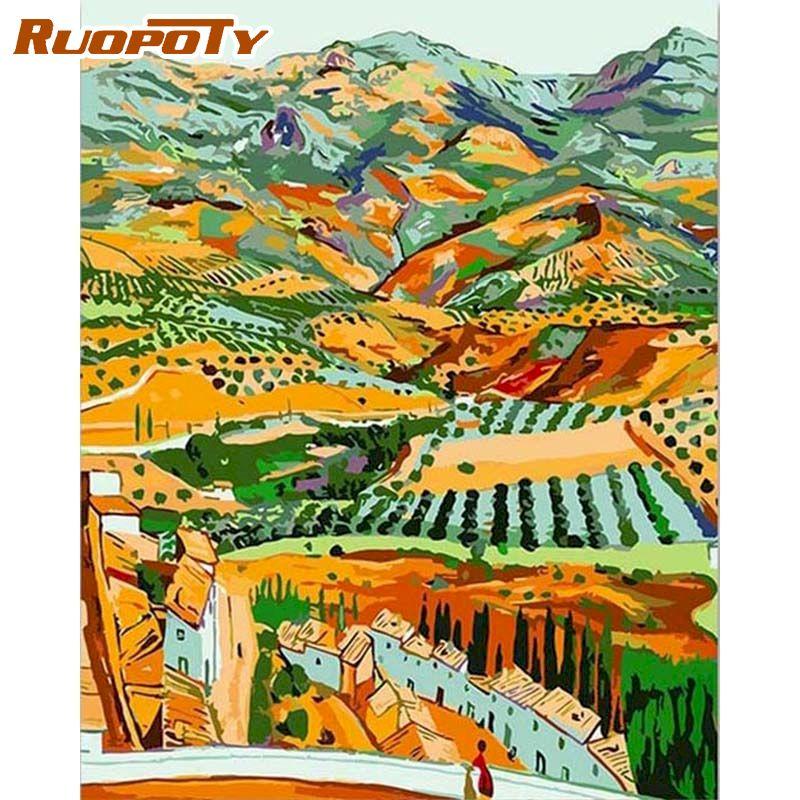 

Цветная картина Ruopoty, сделай сам, картина по номерам, акриловая краска, пейзаж, современное настенное искусство, ручная роспись, картина маслом, настенное искусство 40x50CM NO Frame