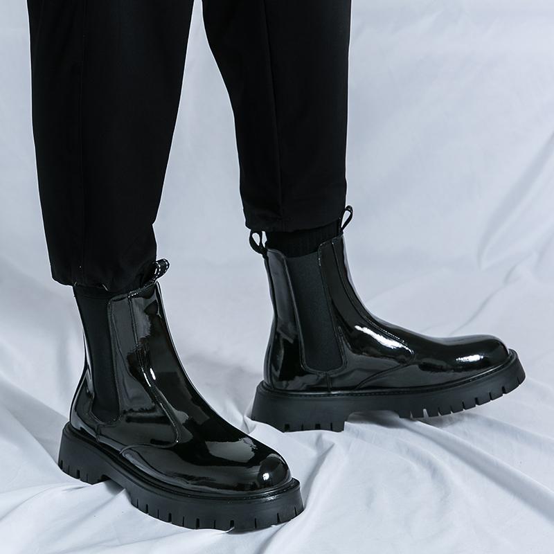 New Stylish Men's Mid-calf Boots Leisure Motorcycle Boots Versatile Platform High Top Shoes Non-slip Elegantes Chelsea Boots