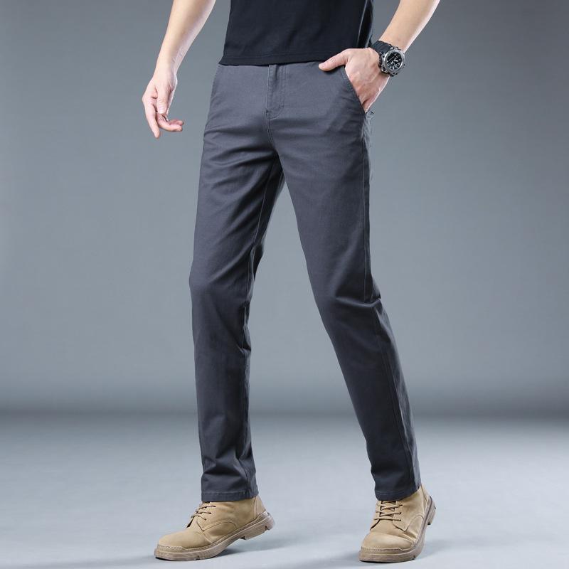 2024 Men's Hong Kong Slim Fit Casual Cotton Pants: Breathable, Elastic, Straight-Leg, Versatile Long Pants for Summer