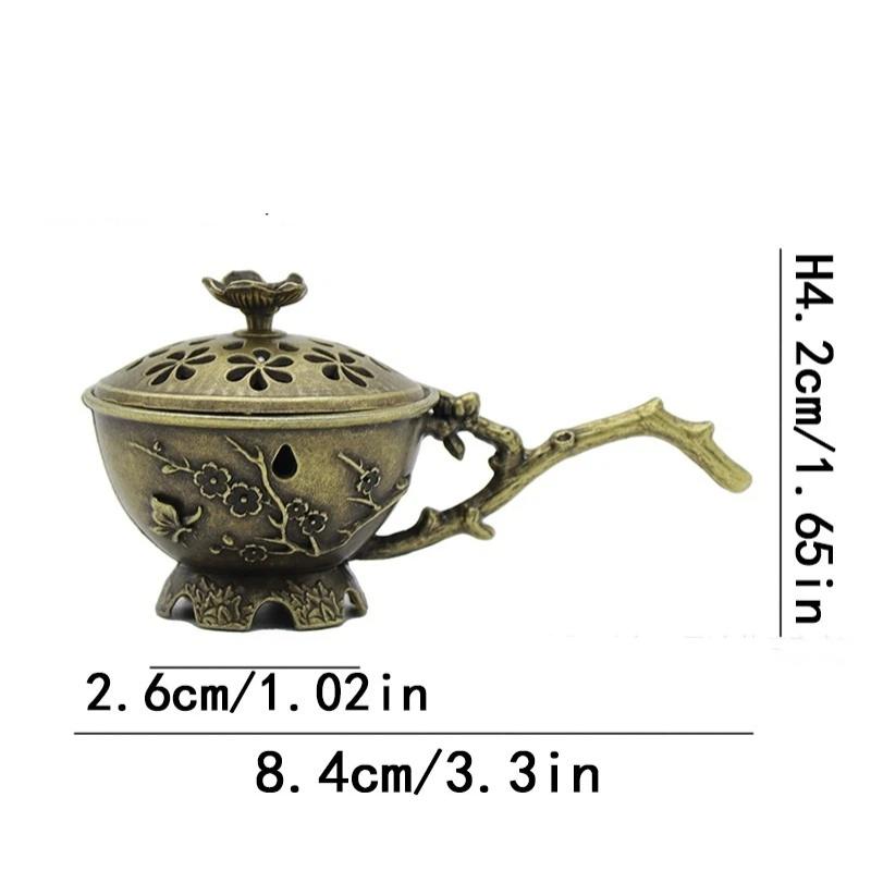 Handheld Plum Blossom Incense Holder Vintage Zinc Alloy Hollow Out Incense Stick Incense Holder Cover Aromatherapy Ornament