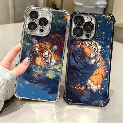 Superior Tiger Pattern Art Soft Phone Case For iPhone 15 16 17 Air 14 Pro Max 16E Plus 13 12 Mini Plating Anti-Fall Fundas