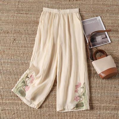 Women's Retro Colorblock Embroidered Wide-Leg Summer Pants