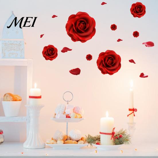 Anniversary Home Decoration Gift Romantic 3D Rose Flower Wall Stickers, Waterproof PVC Decal, Peel And Stick Removable Mural Art Decor, Decals
