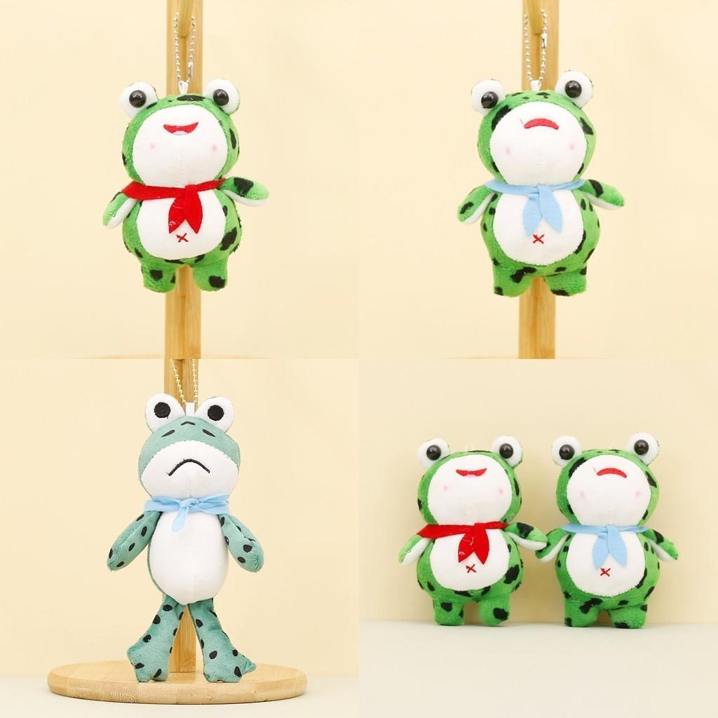 Soft Short Plush Frog Keychain With Red Scarf Pp Cotton Filling Cute Frog Ornament
