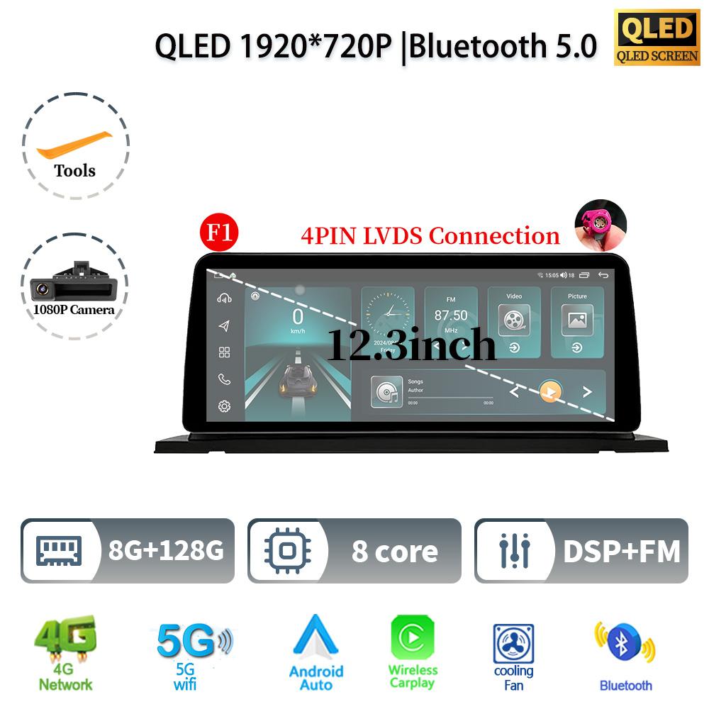 12.3" For BMW 5 Series F07 GT 2011-2017 Android 14 Car Radio Multimedia Stereo 4G GPS Navigation WIFI Wireless BT CarPlay Screen