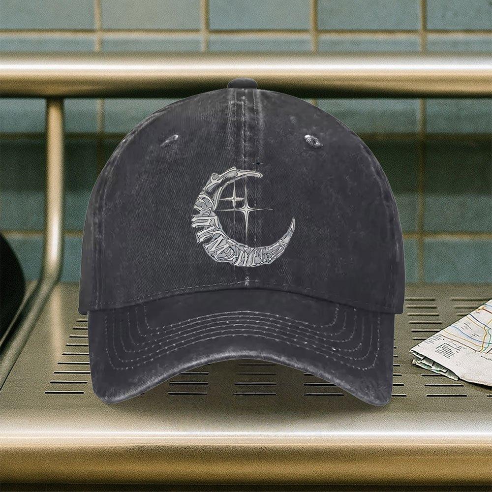 Moon Star Design Washed Baseball Cap Adjustable Cotton Denim Hat Casual