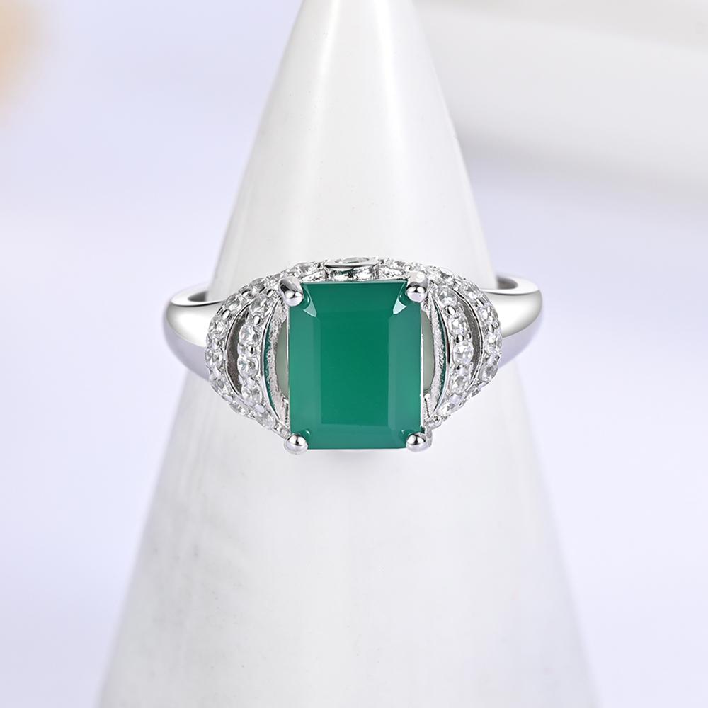 925 Sterling Silber Ring mit 2,5 Karat grünem Achat Natursteinen Feiner Schmuck für Frauen Ehefrau Tägliches Tragen Schönes Geschenk