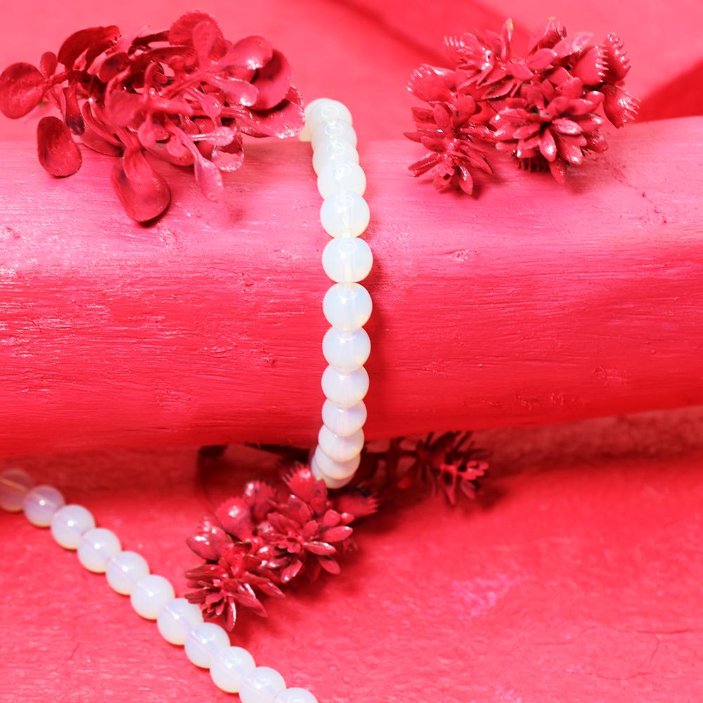 77.40 Ct Certified Milky White & Blue Opalite Bracelet 24 Round Beads Party Wear my-429-sa