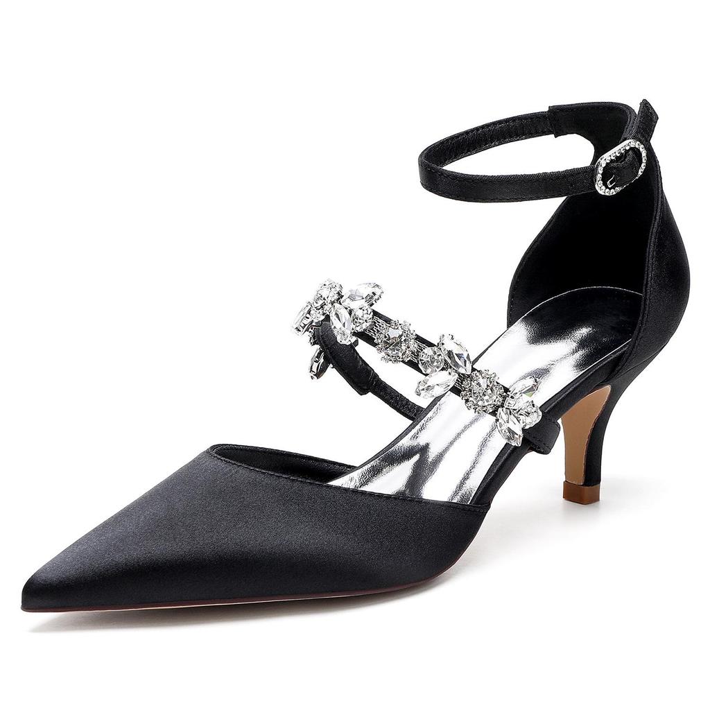 2025 Stil Strass Knöchelriemen Mittelhochspitze Hochzeit & Party Schuhe 6869-13