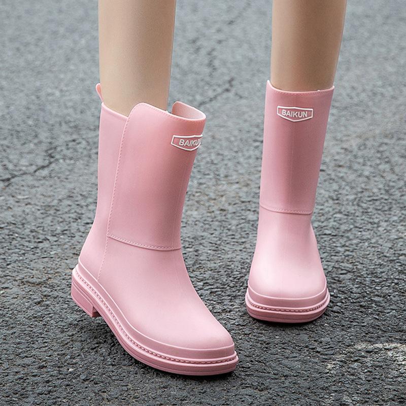 Waterproof rain boots medium tube velvet rain shoes women wear non-slip students warm rubber shoes wear-resistant work water shoes winter