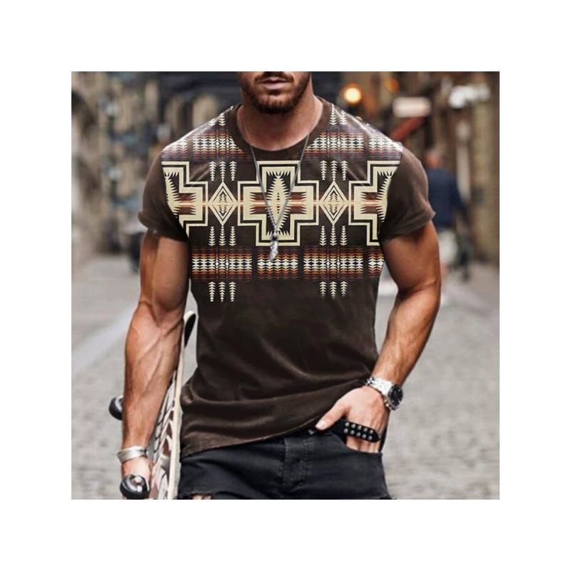 Men's 3D Printed T-Shirt Vintage pattern printing Short Sleeve O-Neck Pullover casual top