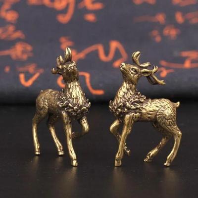 2 Pcs New Vintage Pure Copper Deer Ornaments A Pair Of Solid Brass Sika Deer Elk Living Room Ornaments Home Decoration