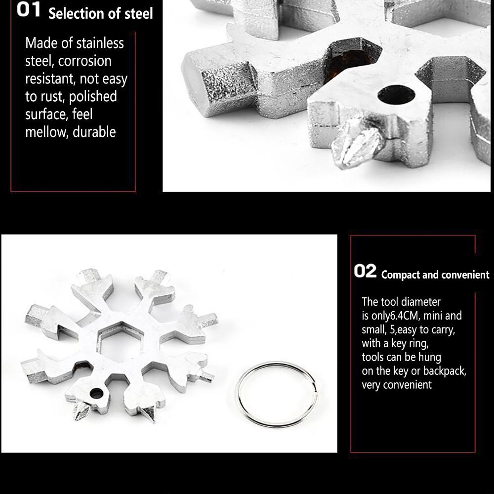 Portable 18 In 1 Mini Snowflake Multi Pocket Tool Spanner Hex  Multipurpose Camp Survive Outdoor Hike Key Ring Key Chain