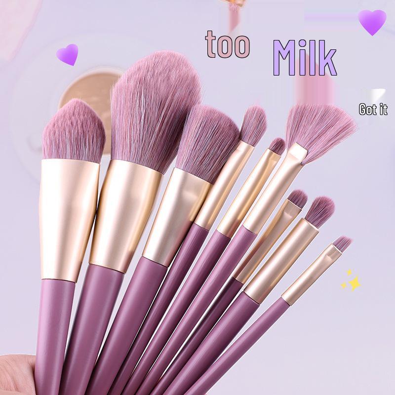 9-Piece Floral Makeup Brush Set: Purple Potato Handle & Soft Corn Silk Fibers