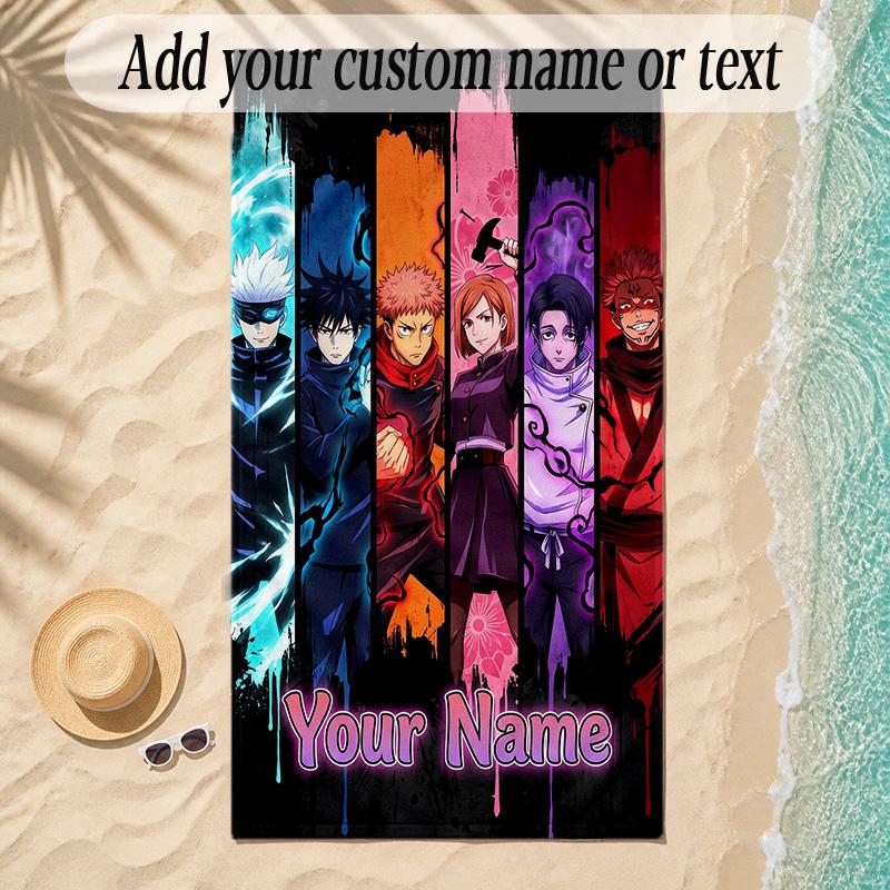 Beach TowelJujutsu Kaisen Custom Name Text Personalized Soft Towel for Beach Pool Indoor Home Decor Gift
