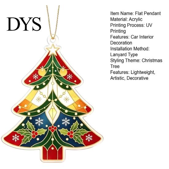2D Flat Xmas Tree Decoration Acrylic Christmas Ornament, Vintage Stained Multipurpose Holiday Party Ornament Glass Style Hanging Pendant, Festive