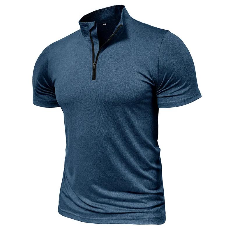 Men's New Outdoor Sports Short Sleeve Zipper Shirt American Standing Collar High Spring Quick Dry Short Sleeve T-shirt
