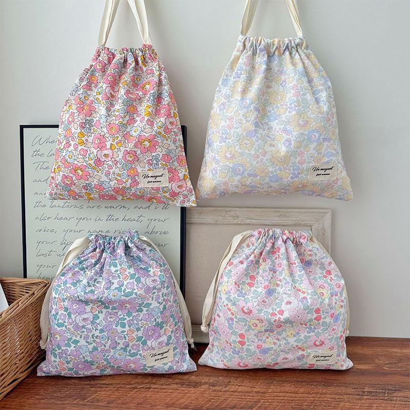 Forest Style Handmade Floral Cotton Drawstring Bag Vintage Storage Pouch For Underwear Travel Organizer Pouch