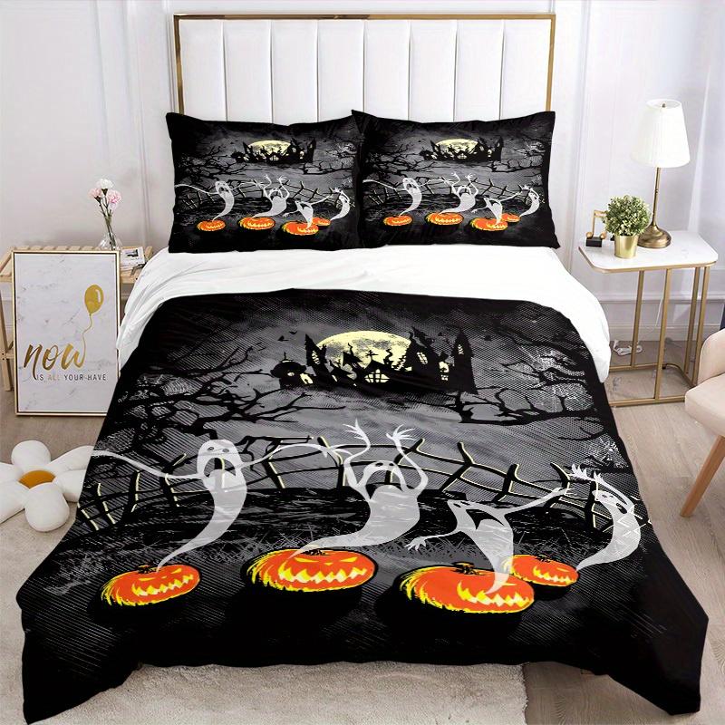 3pcs Halloween Ghosts Bedding Set Down Comforter Cover and Pillowcases, Suitable for All Seasons(No Insert)-0729076