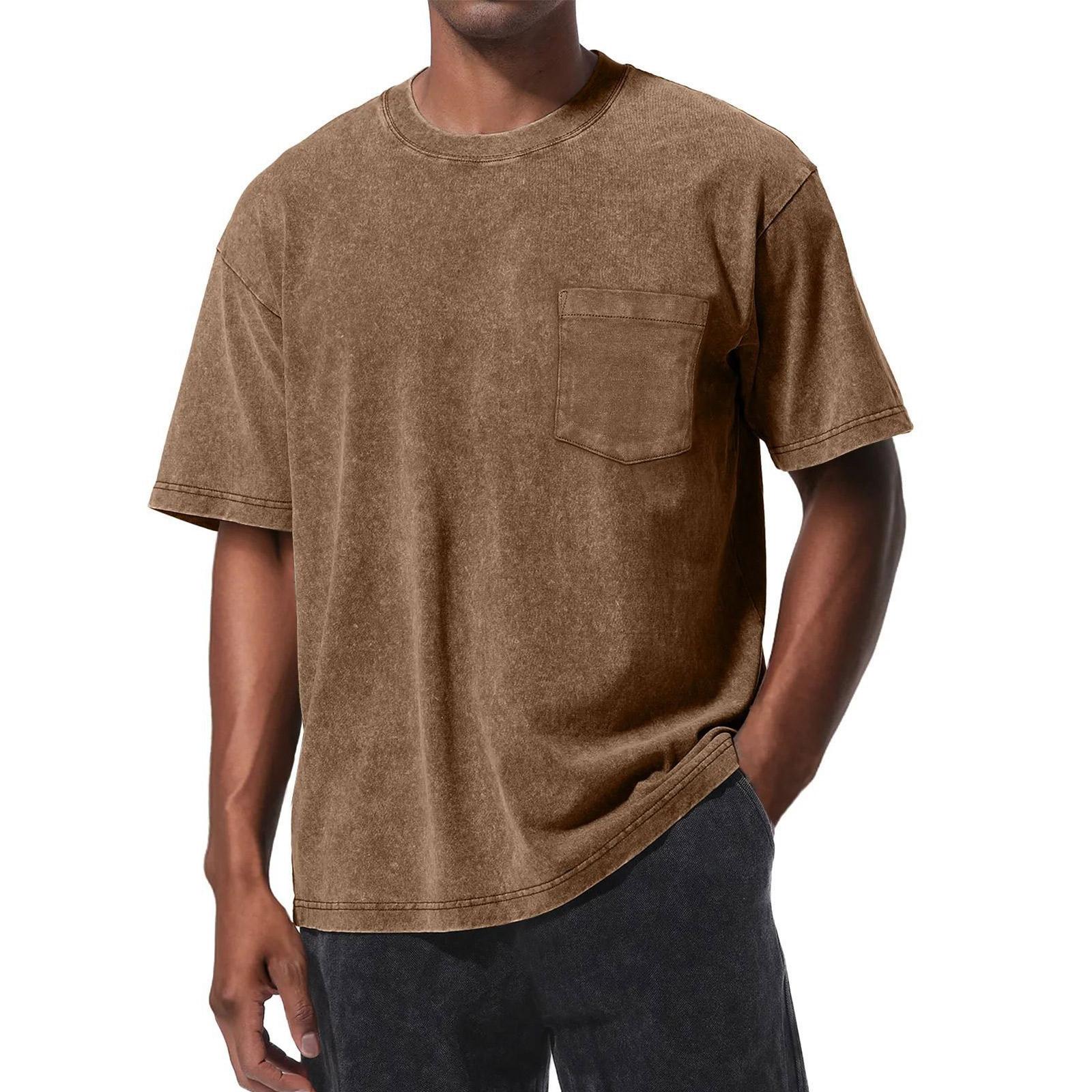 

Men s Round Neck Casual Sports Short-Sleeve Top With Pockets L кавовий