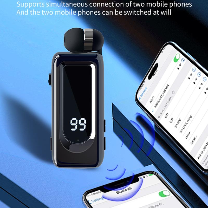D70Pro Lavalier Business Bluetooth 5.4 Earphones Talk/Music Time 36 Hours LED Digital Display With Mic Noice Cancelling Headset